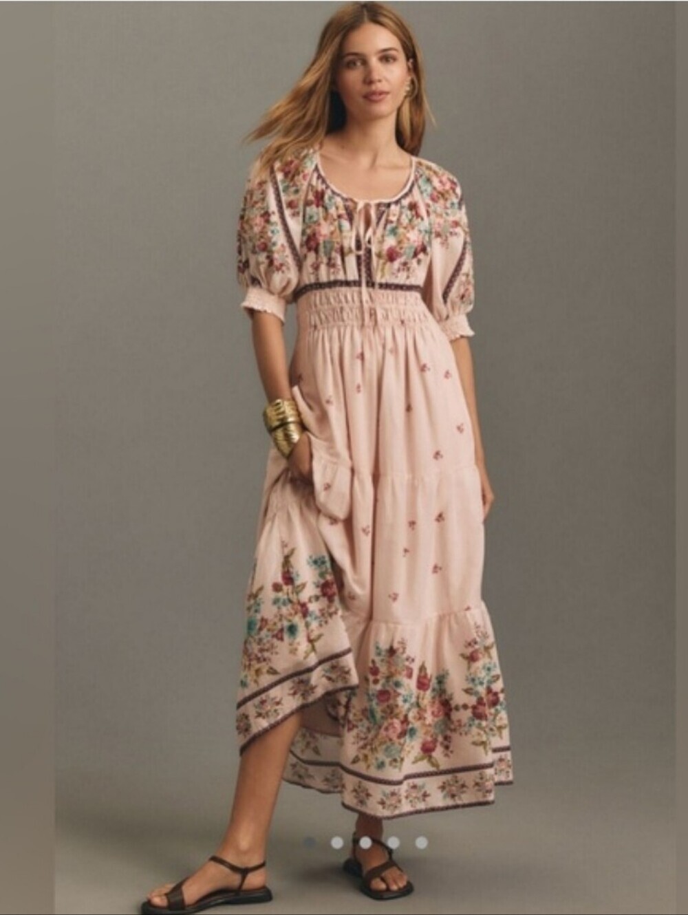 Anthropologie Somerset Maxi Dress Cottage Boho Crochet Floral Puff Sleeve Small